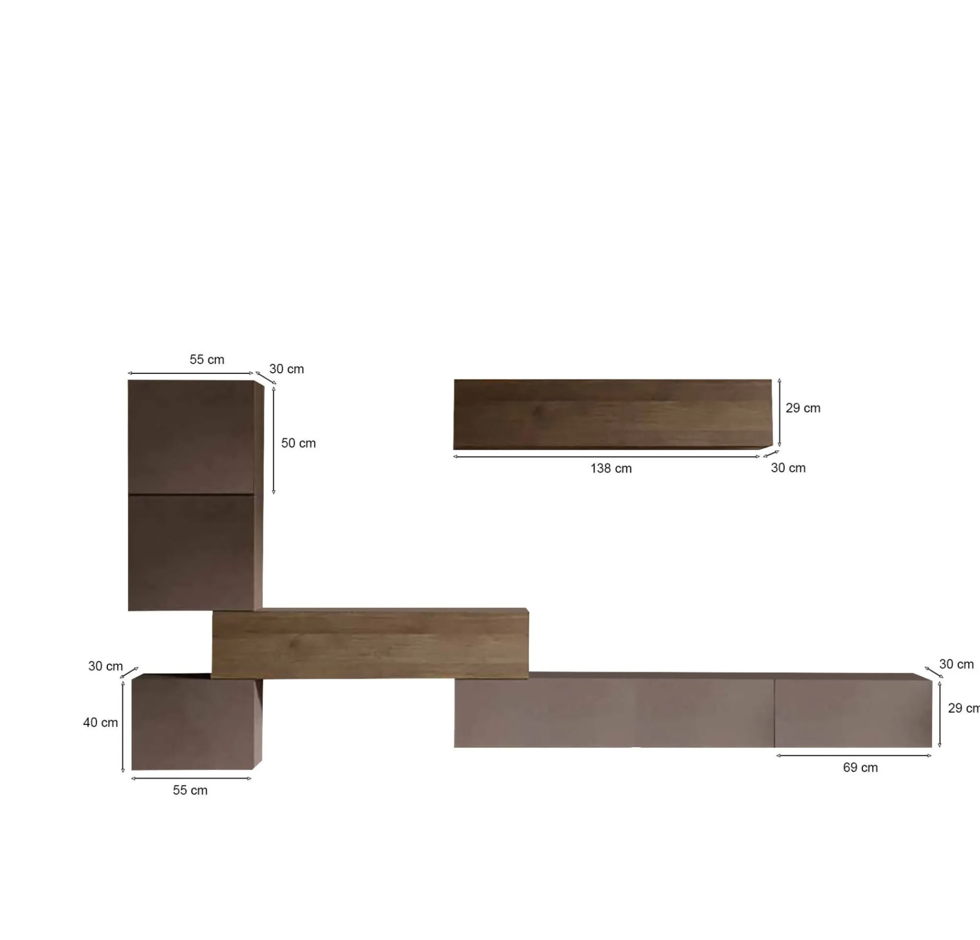 Parete attrezzata Lingling, 340x30 h169 cm, Bronzo e Noce<Dmora Store