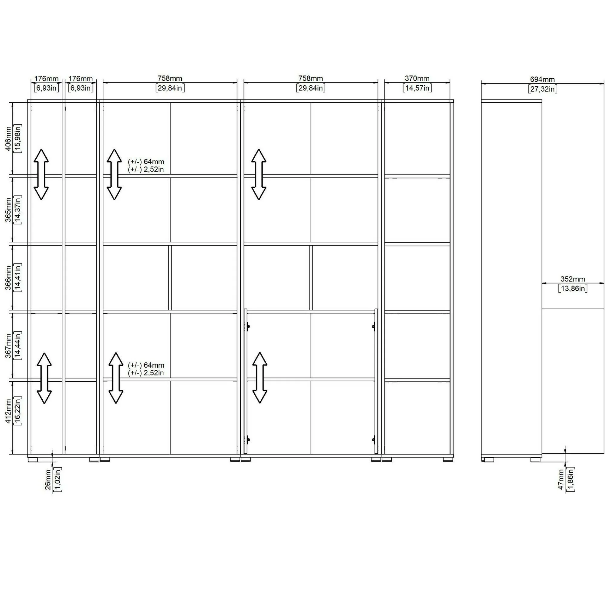 Parete attrezzata Litvjak, 34x241 h205 cm, Rovere e Grigio<Dmora New