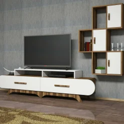 Parete attrezzata Lupo, 205x37h50 cm, Noce e Bianco<Dmora Fashion