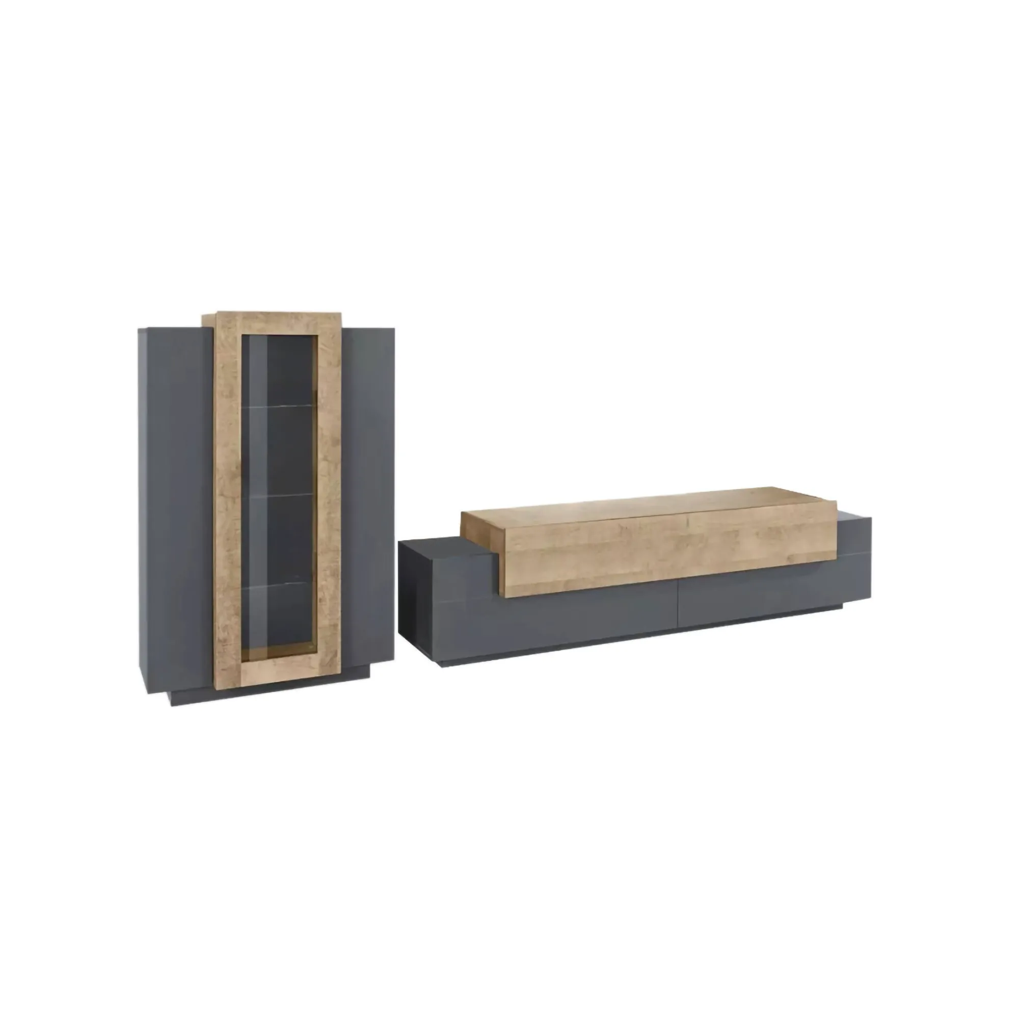 Parete attrezzata Maja, cm 280x45h120, Antracite e Rovere<Dmora Store