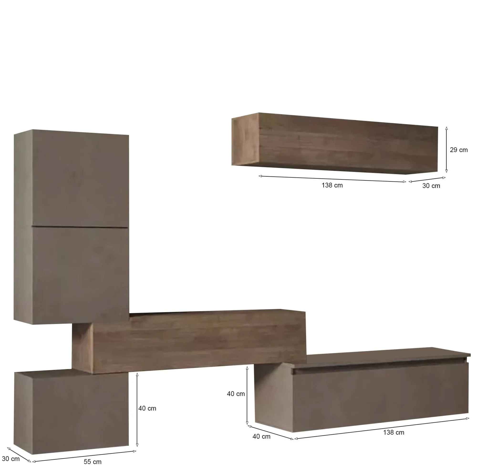 Parete attrezzata Nana, 290x40 h190 cm, Bronzo e Noce<Dmora New