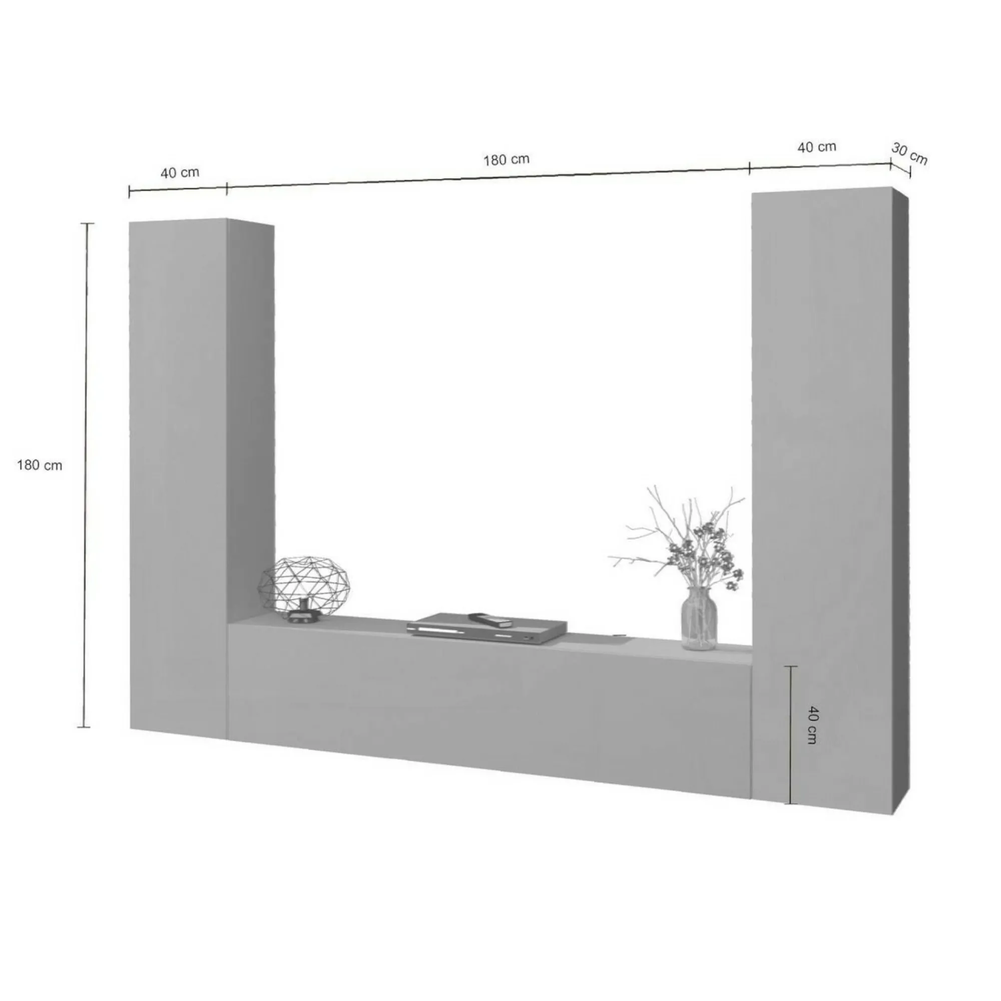 Parete attrezzata Natasha, cm 260x30h180,<Dmora Online