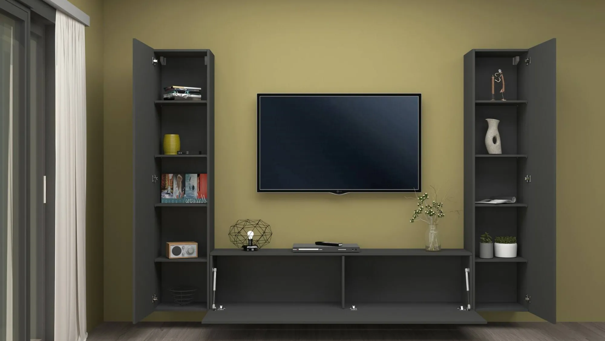 Parete attrezzata Natasha, cm 260x30h180,<Dmora Online