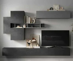 Parete attrezzata Nate, 276x30 h210 cm, Ardesia e Grigio scuro<Dmora Cheap