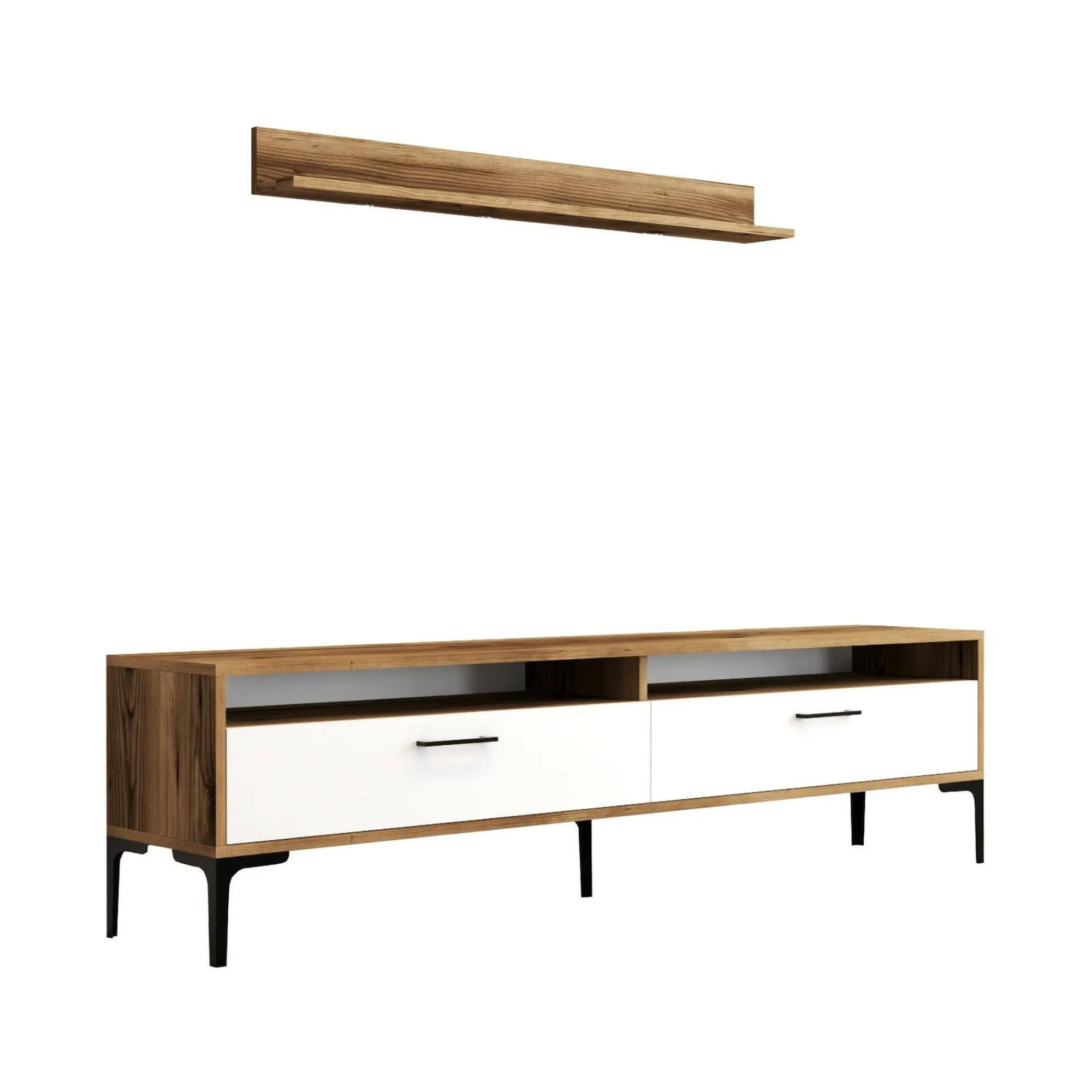 Parete attrezzata Oho, 180x35h47 cm, Noce e Bianco<Dmora Clearance