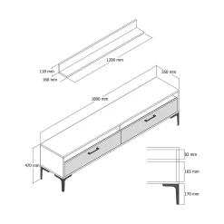Parete attrezzata Oho, 180x35h47 cm, Noce e Bianco Marmo<Dmora Best