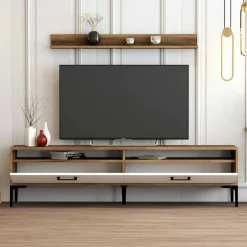 Parete attrezzata Oho, 180x35h47 cm, Noce e Bianco<Dmora Clearance