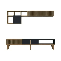 Parete attrezzata Ostro, 180x35h40 cm, Noce e Antracite<Dmora Discount