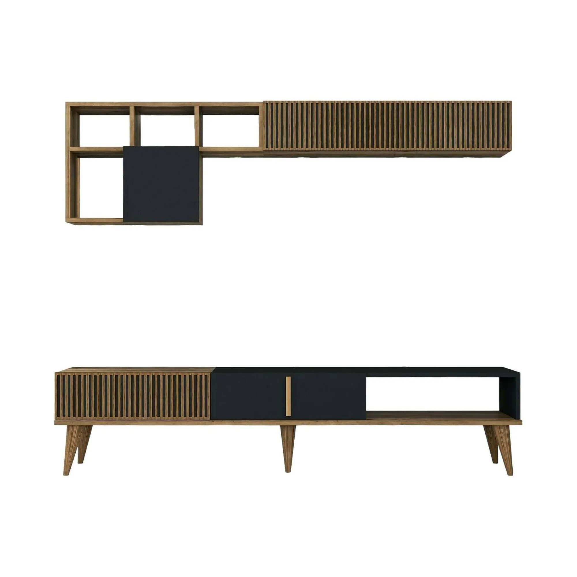 Parete attrezzata Ostro, 180x35h40 cm, Noce e Antracite<Dmora Discount