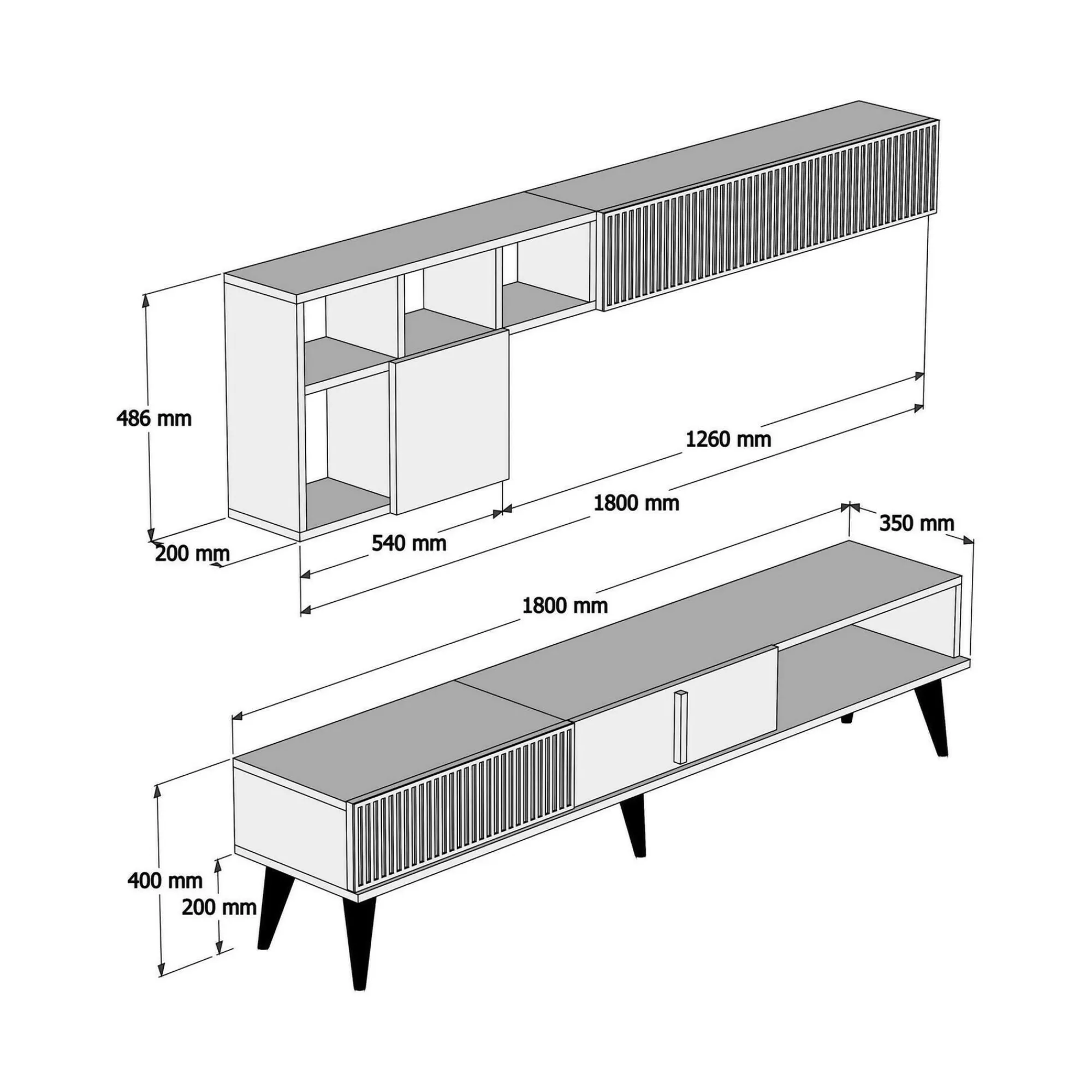 Parete attrezzata Ostro, 180x35h40 cm, Noce e Bianco Marmo<Dmora Discount