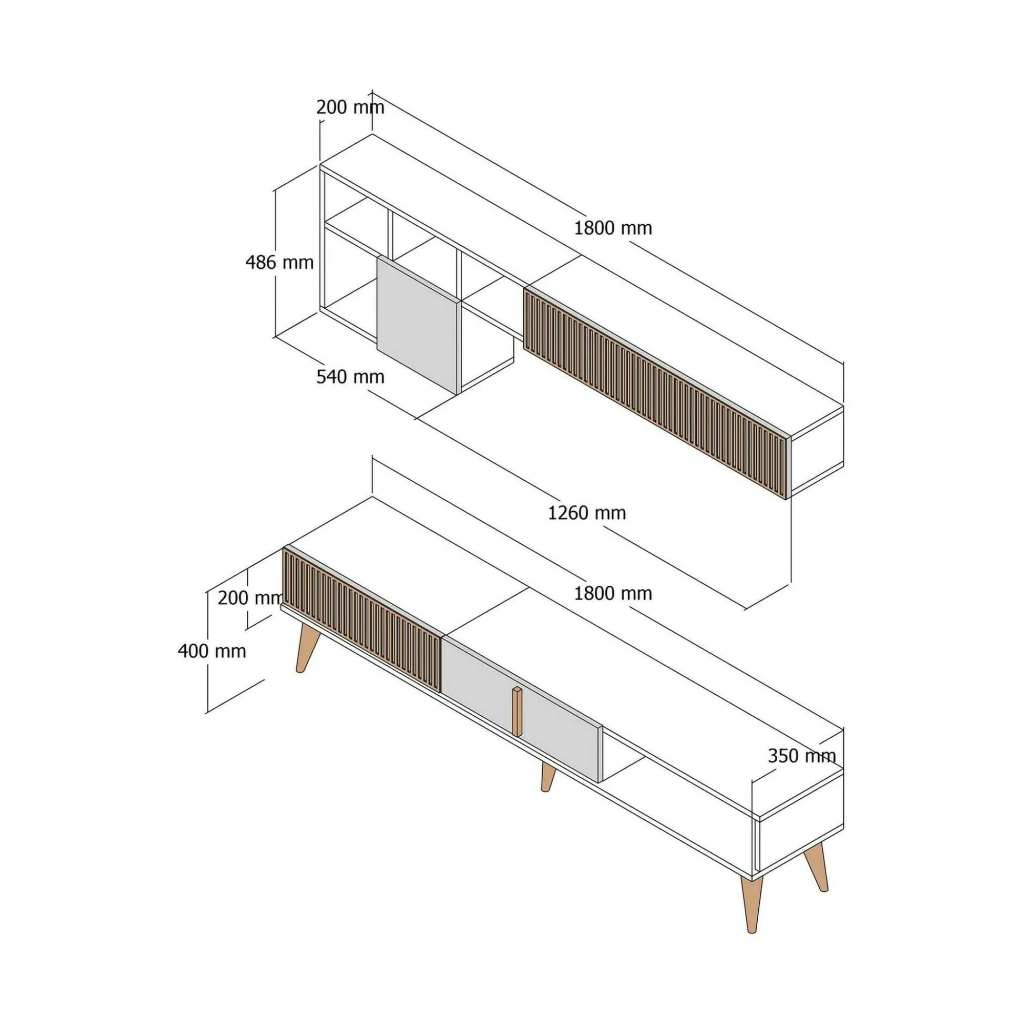 Parete attrezzata Ostro, 180x35h40 cm, Noce e Antracite<Dmora Discount