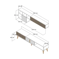 Parete attrezzata Ostro, 180x35h40 cm, Noce e Bianco<Dmora Online
