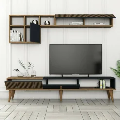 Parete attrezzata Ostro, 180x35h40 cm, Noce e Antracite<Dmora Discount