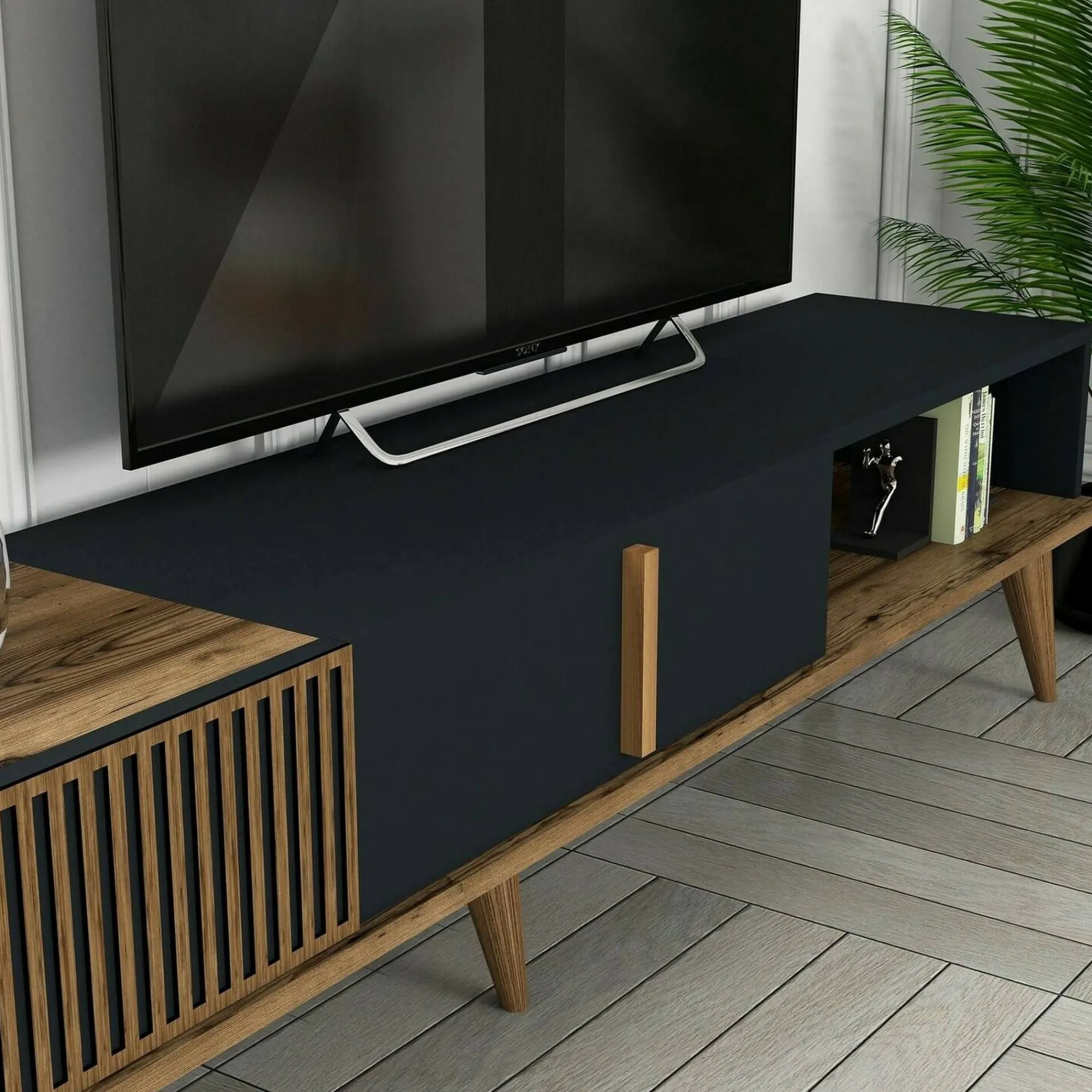Parete attrezzata Ostro, 180x35h40 cm, Noce e Antracite<Dmora Discount