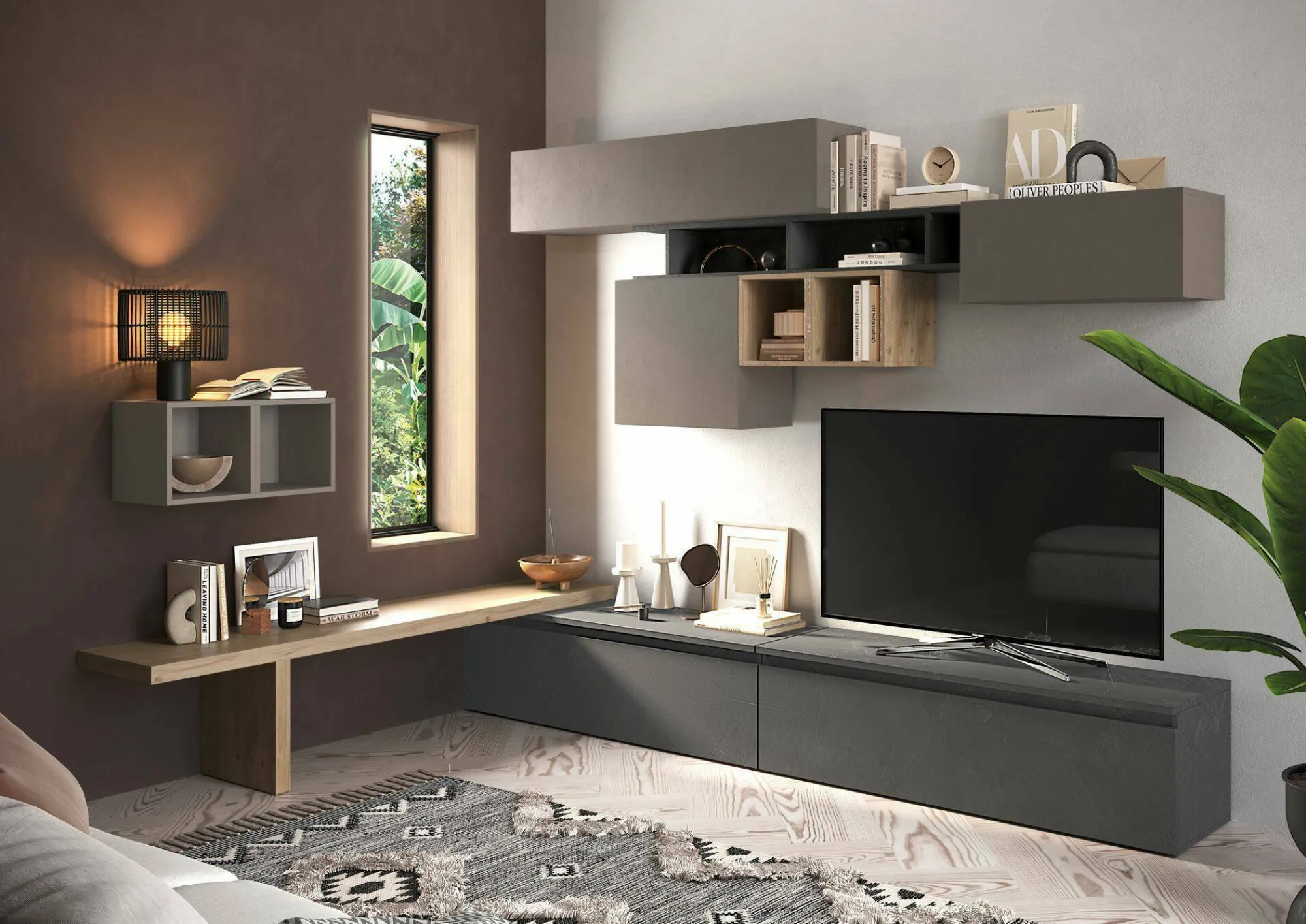 Parete attrezzata Polo, 276x40 h200 cm, Bronzo e Antracite<Dmora Sale
