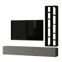 Parete attrezzata Sardegna, 175x27 h25 cm, Argento e Nero<Dmora Cheap