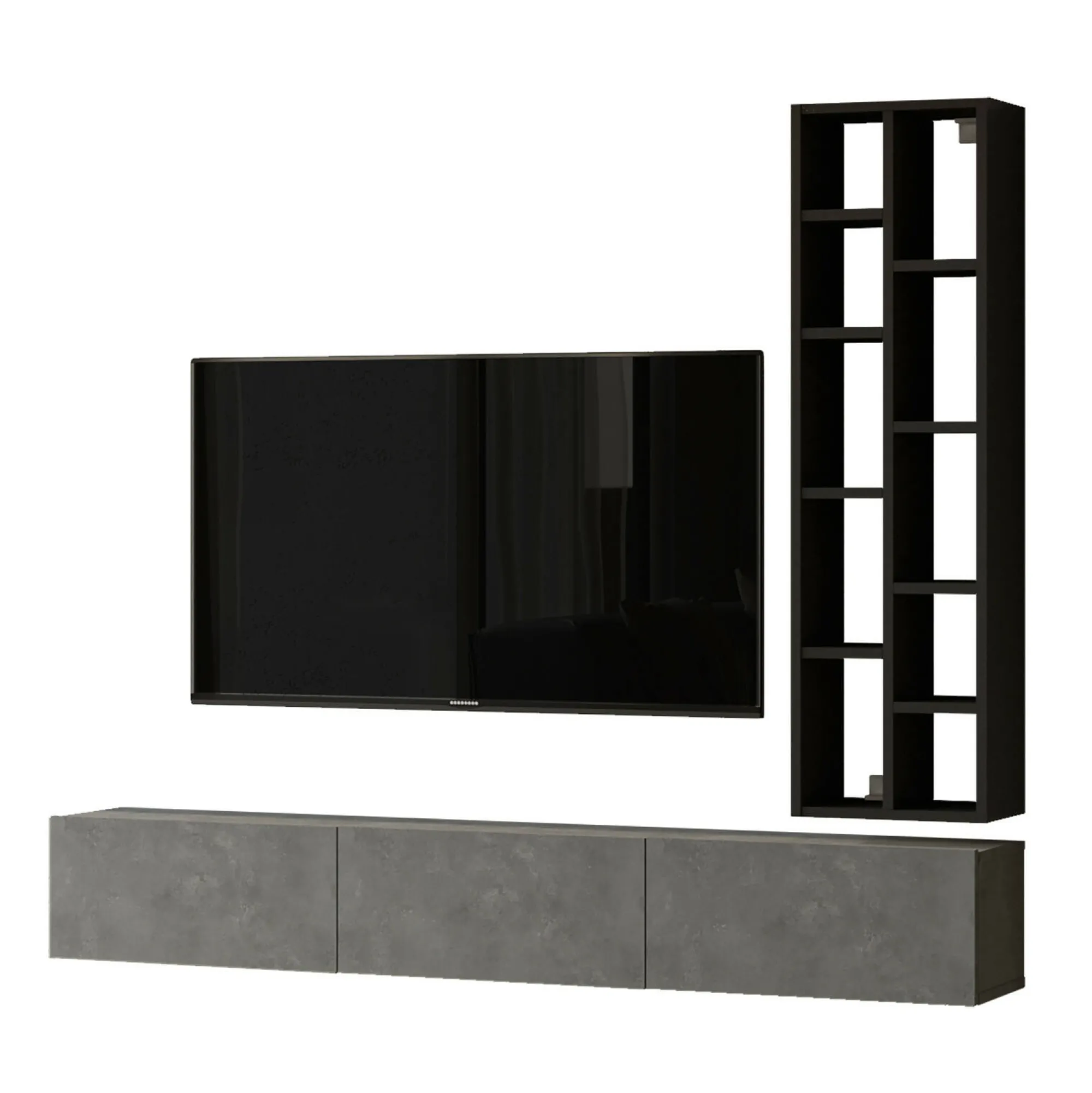 Parete attrezzata Sardegna, 175x27 h25 cm, Argento e Nero<Dmora Cheap