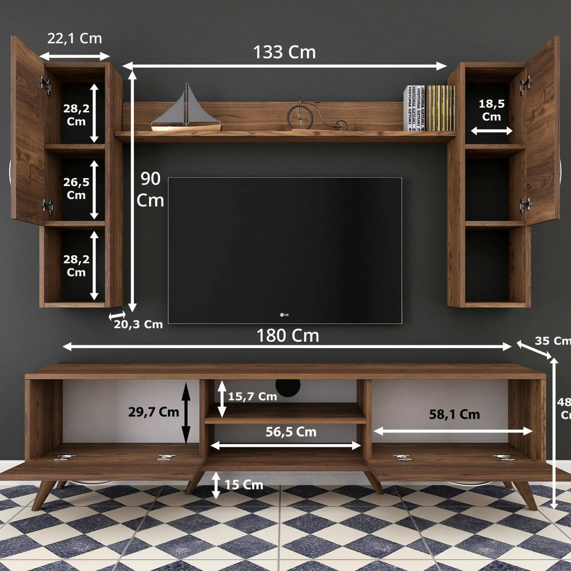 Parete attrezzata Tino, 180x35 h49 cm,<Dmora Flash Sale