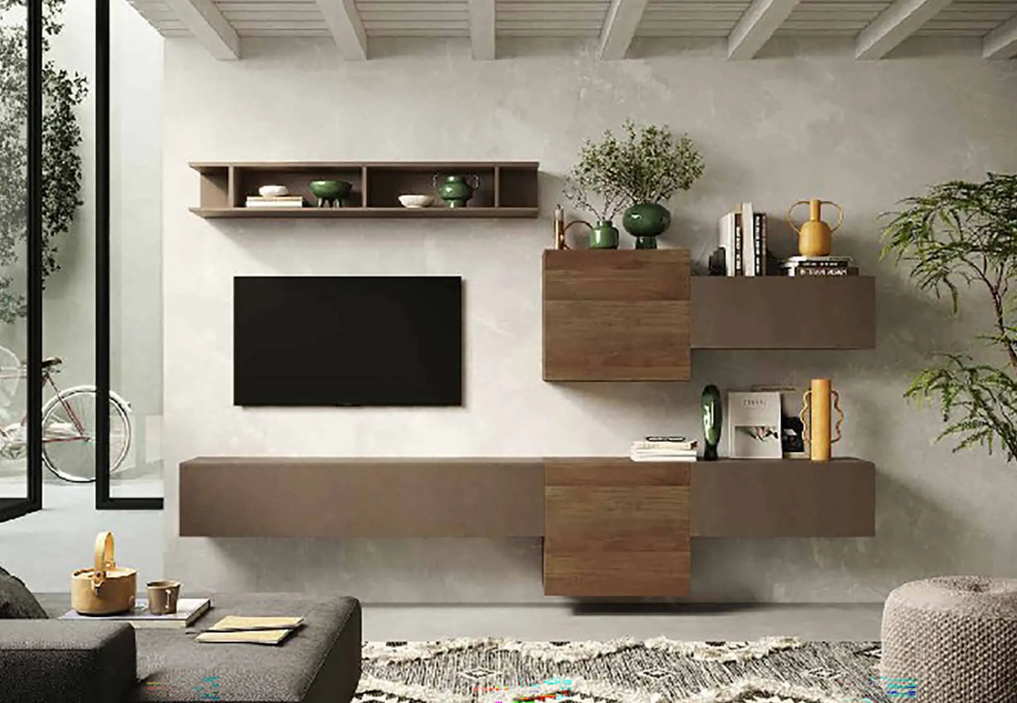 Parete attrezzata Tony, 262x30 h185 cm, Bronzo e Noce<Dmora Flash Sale