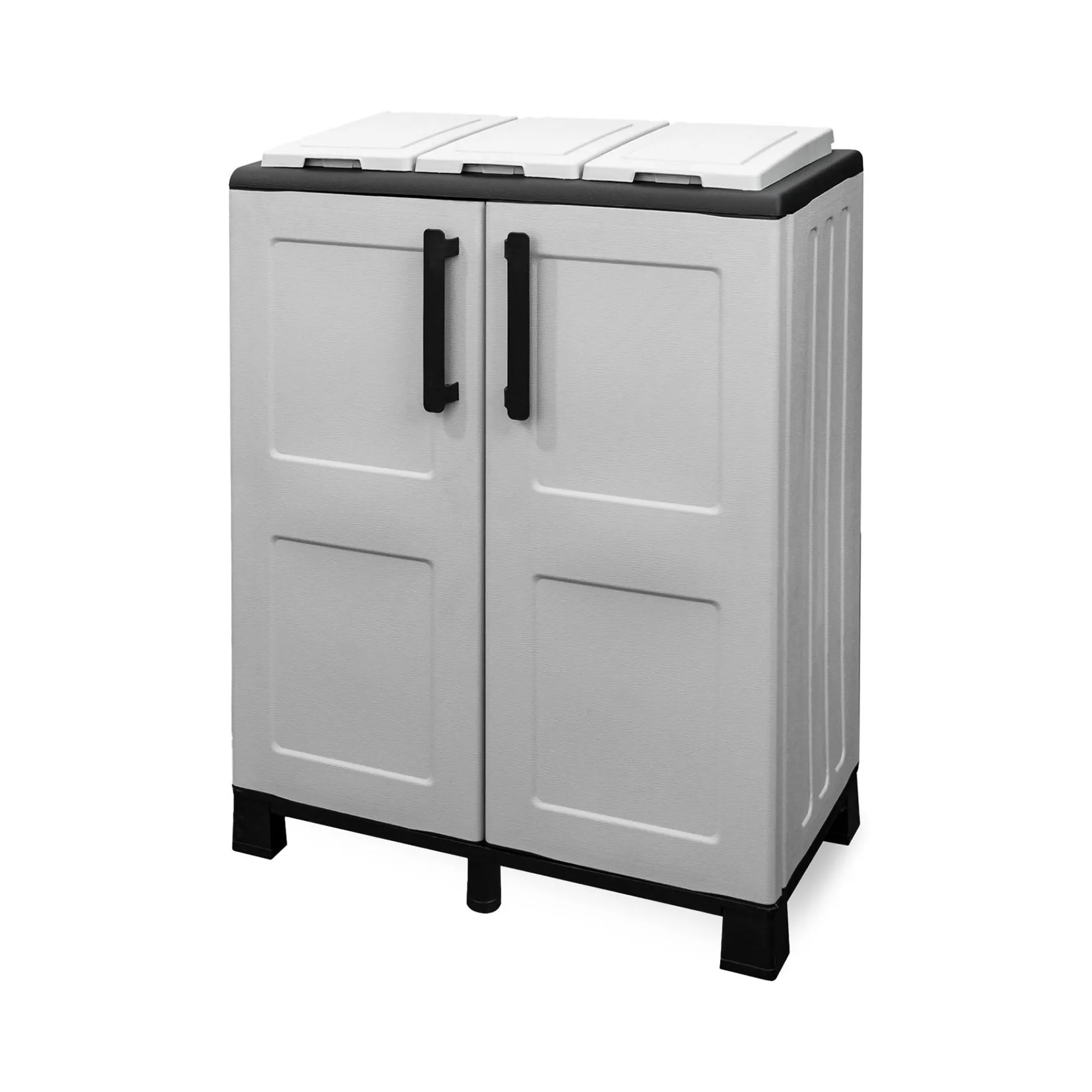 Pattumiera Anthea, 68x37h90 cm, Grigio chiaro e Nero a 2 ante<Dmora Shop