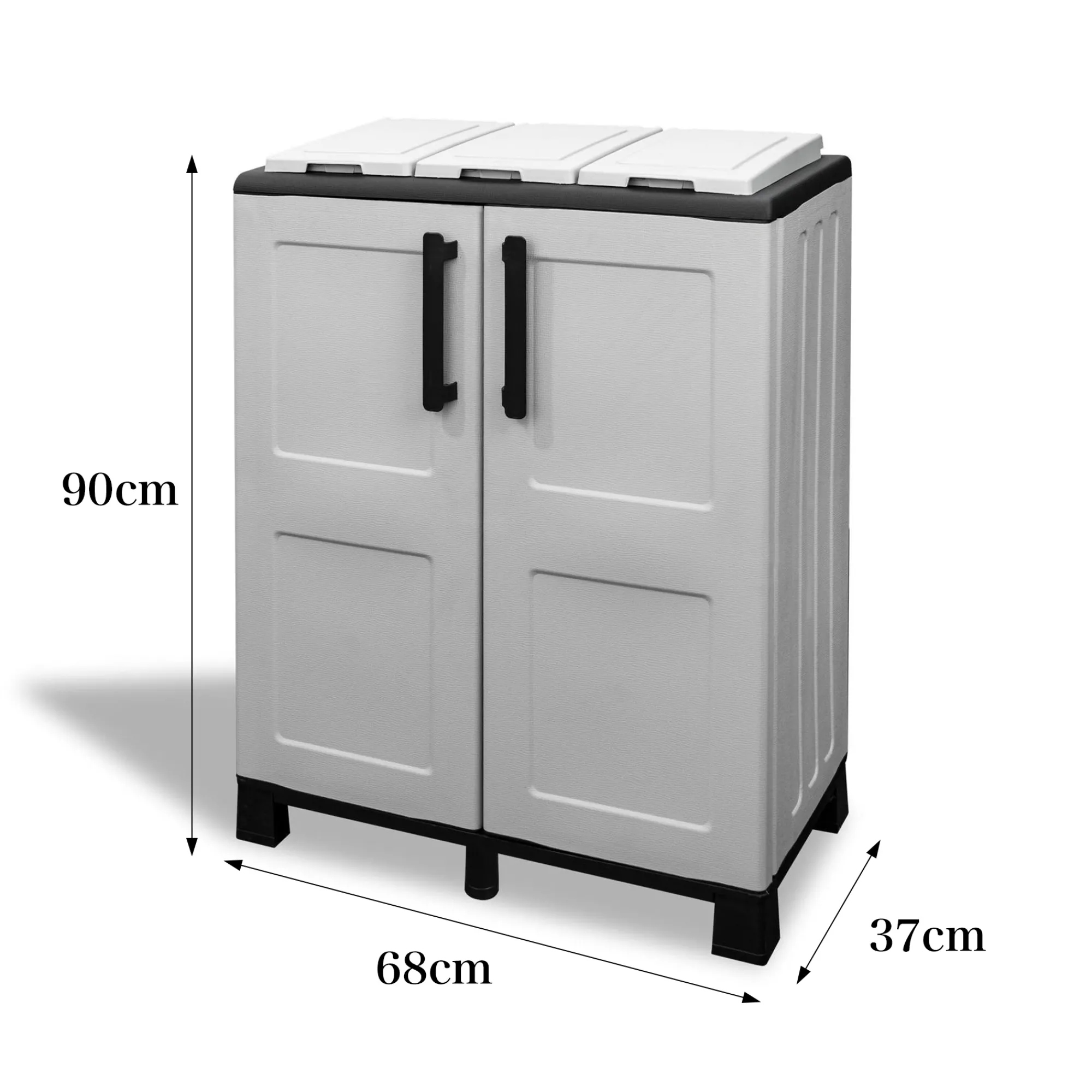 Pattumiera Anthea, 68x37h90 cm, Grigio chiaro e Nero a 2 ante<Dmora Shop