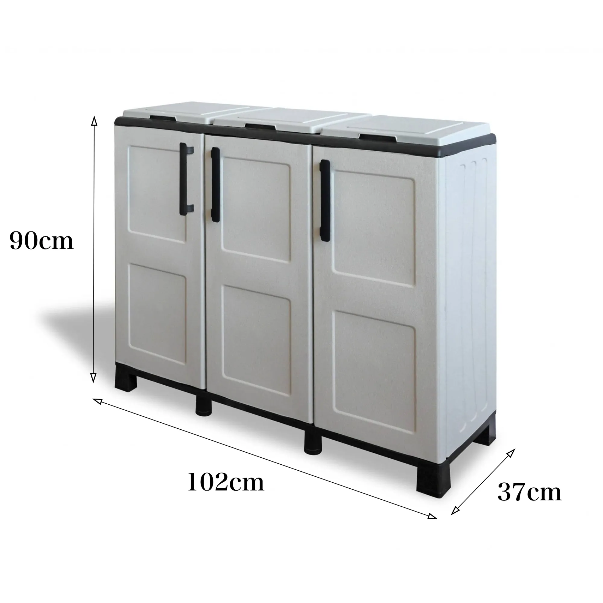 Pattumiera Anthea, 102x37h90 cm, Grigio chiaro e Nero a 3 ante<Dmora Hot