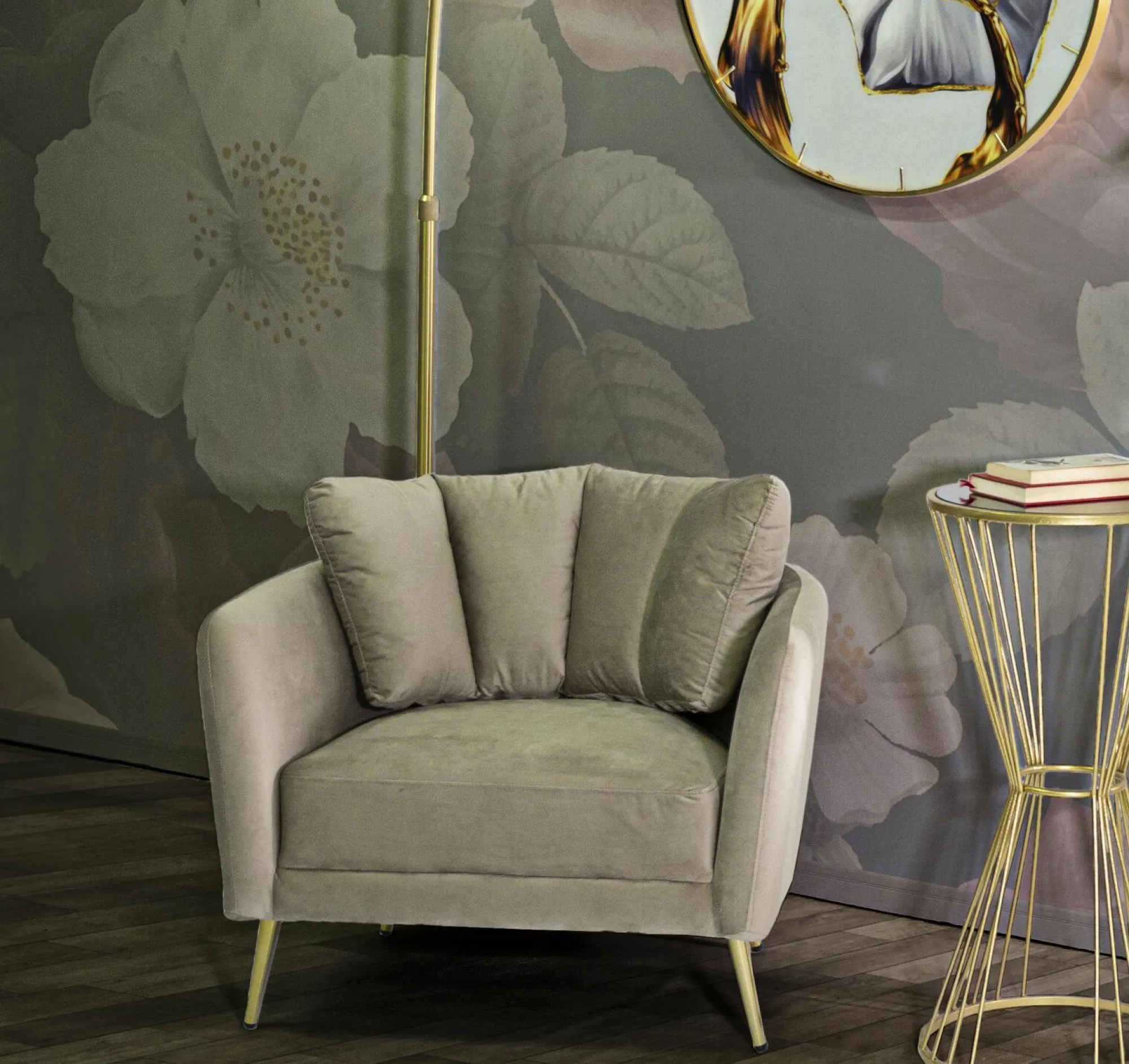 Poltrona Foster, 88x77 h74 cm, Grigio e Oro<Dmora Sale