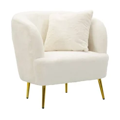 Poltrona Landi, 73x66 h78 cm, Bianco e Oro<Dmora Clearance
