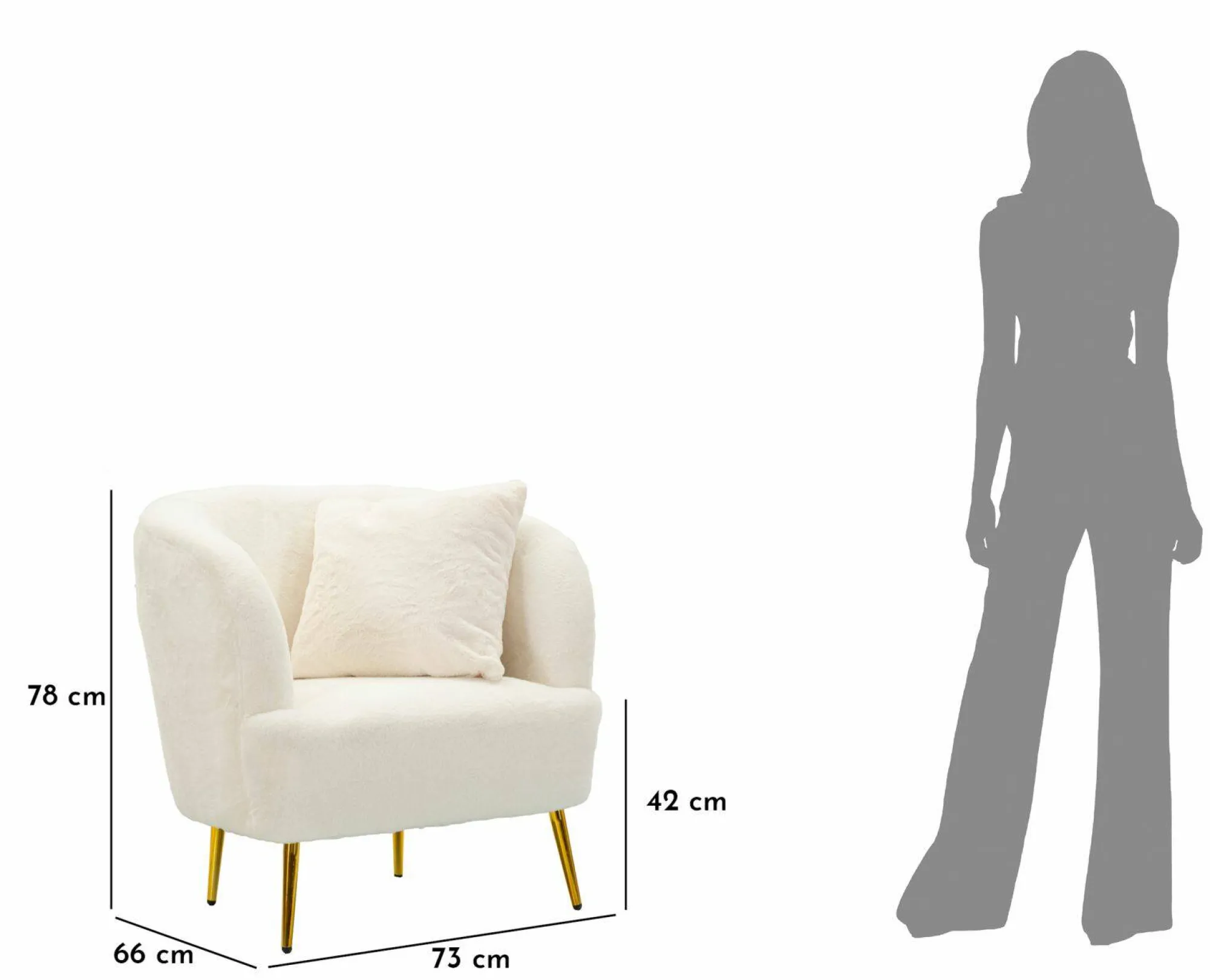 Poltrona Landi, 73x66 h78 cm, Bianco e Oro<Dmora Clearance