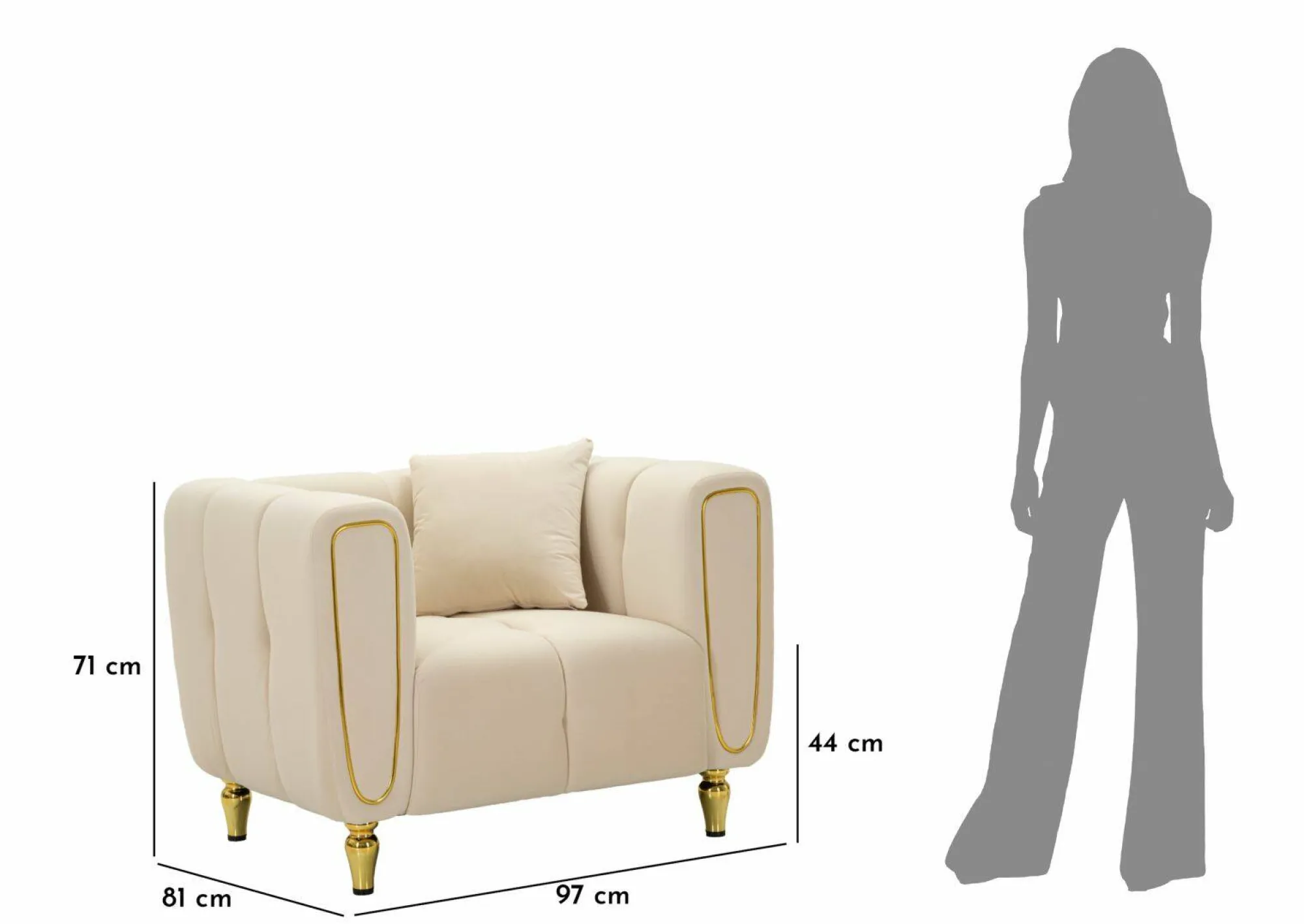 Poltrona Madama, 81x97 h71 cm, Crema e Oro<Dmora Online