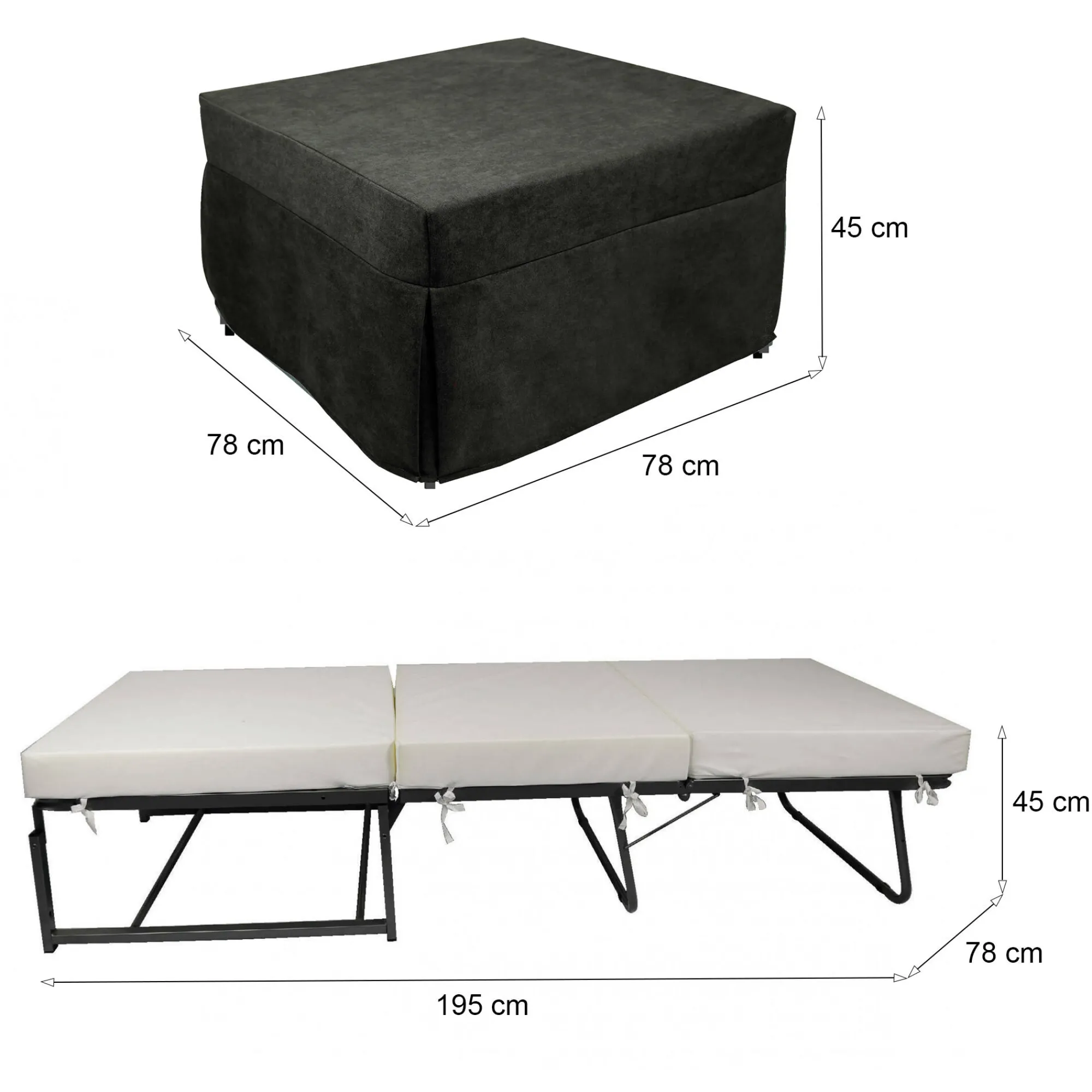 Pouf letto Arno, 78x78 h45 cm,<Dmora Store