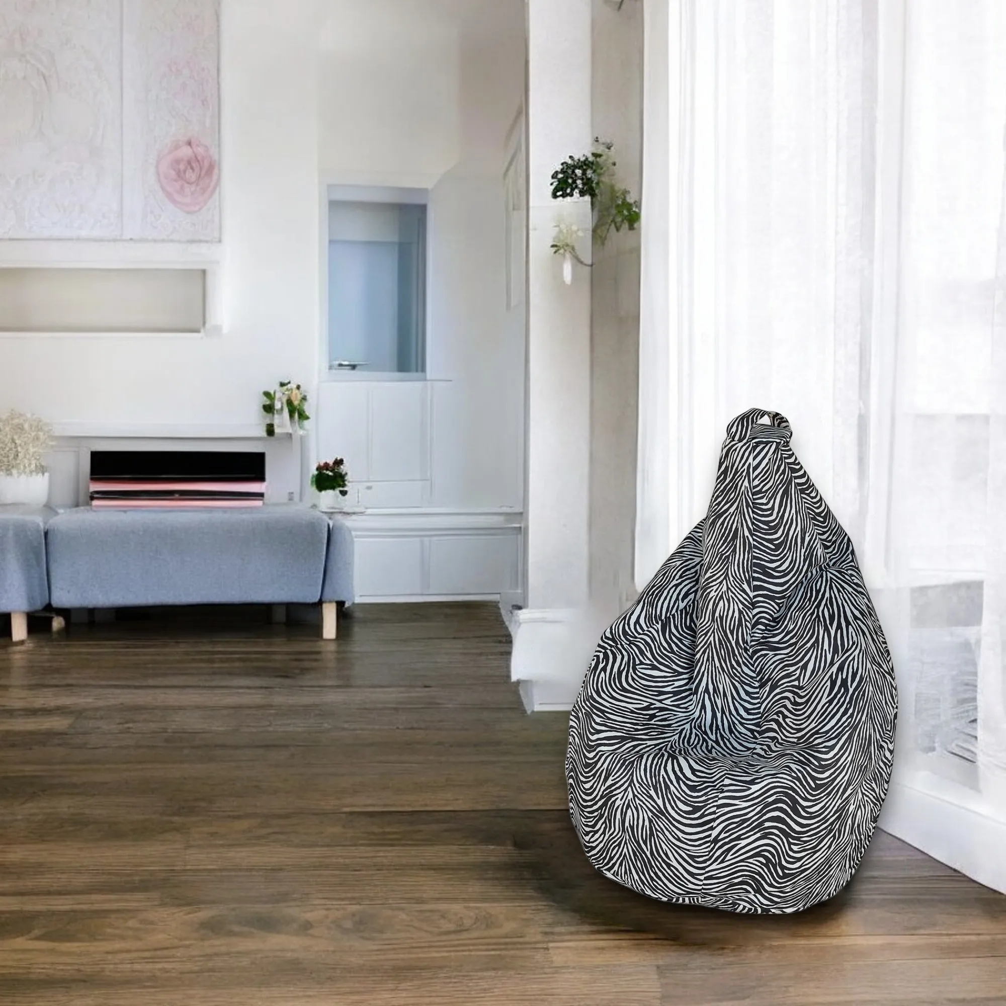 Pouf Maristella, 80x80 h120 cm, Nero e Bianco, Fantasia zebrata<Dmora Clearance