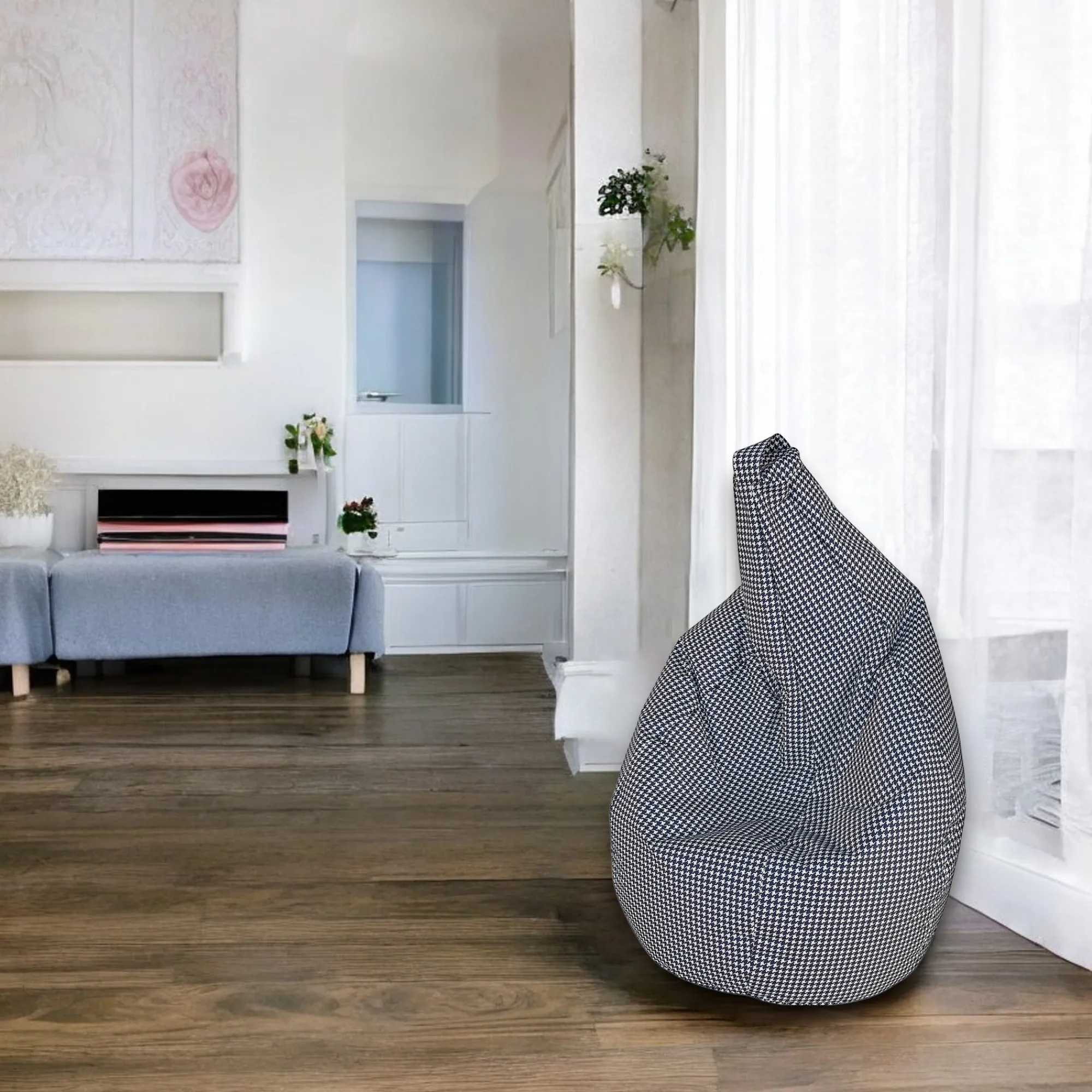 Pouf Maristella, 80x80 h120 cm, Nero e Bianco, Pied de poule piccolo<Dmora Best