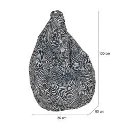 Pouf Maristella, 80x80 h120 cm, Nero e Bianco, Fantasia zebrata<Dmora Clearance