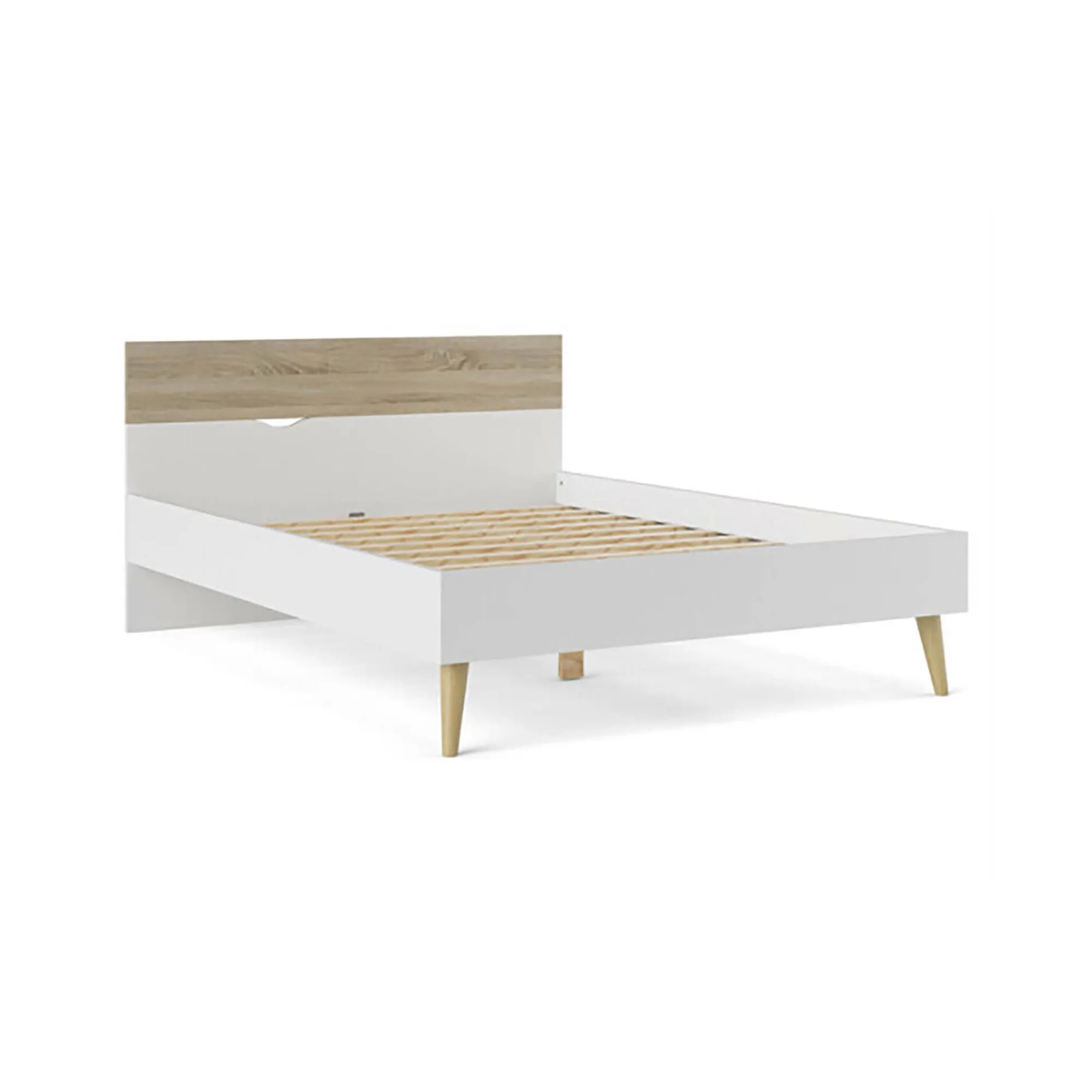 Rete letto singolo Avio, 146x197 h84 cm, Bianco e Quercia<Dmora Clearance