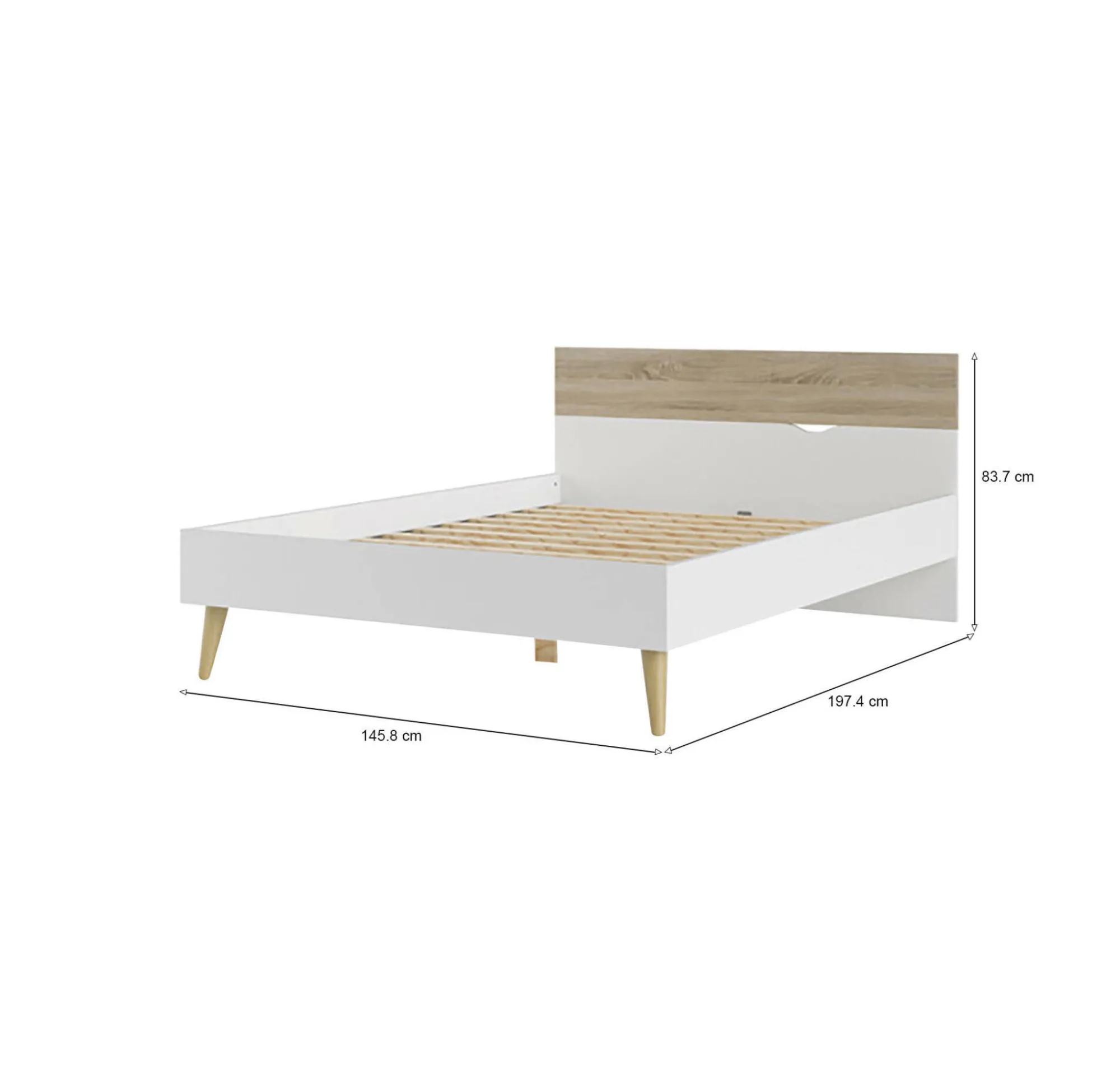 Rete letto singolo Avio, 146x197 h84 cm, Bianco e Quercia<Dmora Clearance