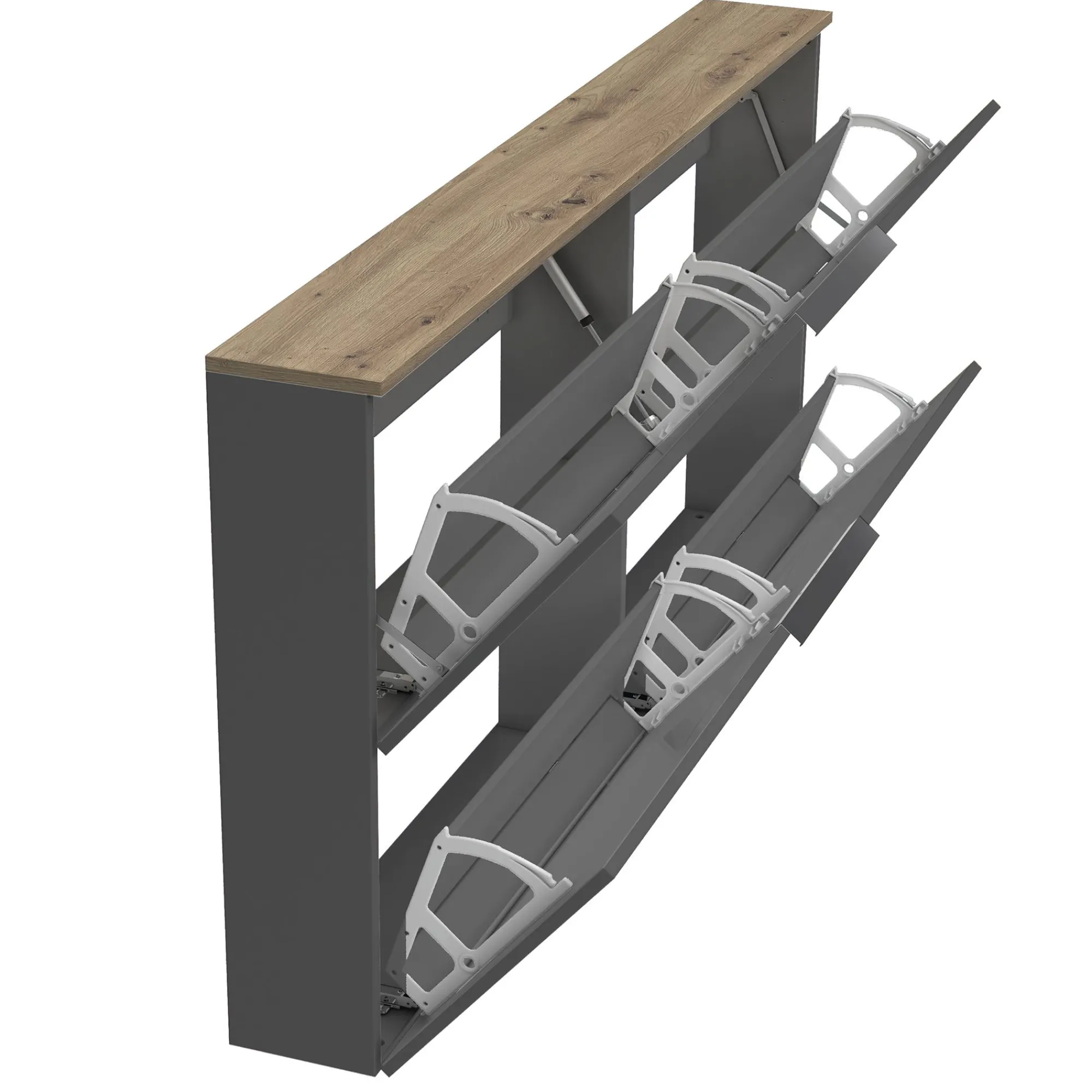 Scarpiera Achiko, 160x19h80 cm, Antracite lucido e Rovere<Dmora Best Sale