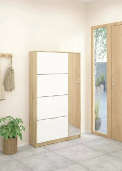 Scarpiera Acino, 99x24 h162 cm, Quercia e Bianco<Dmora Fashion