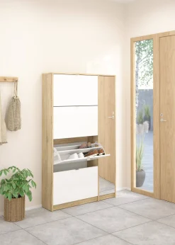 Scarpiera Acino, 99x24 h162 cm, Quercia e Bianco<Dmora Fashion
