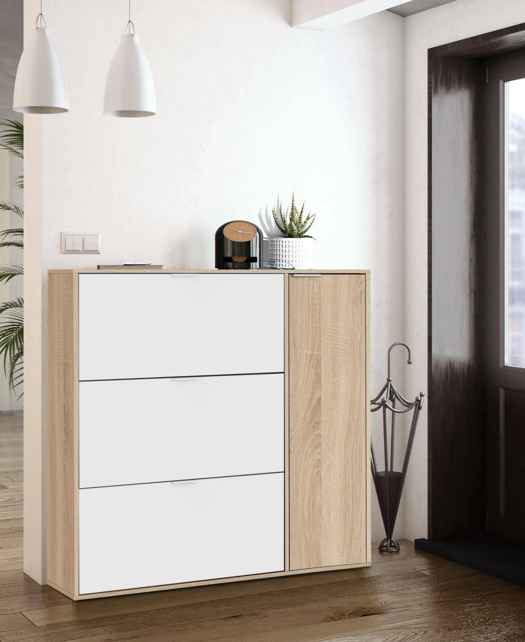 Scarpiera Ammour, 106x22h115 cm, Rovere e Bianco<Dmora Store