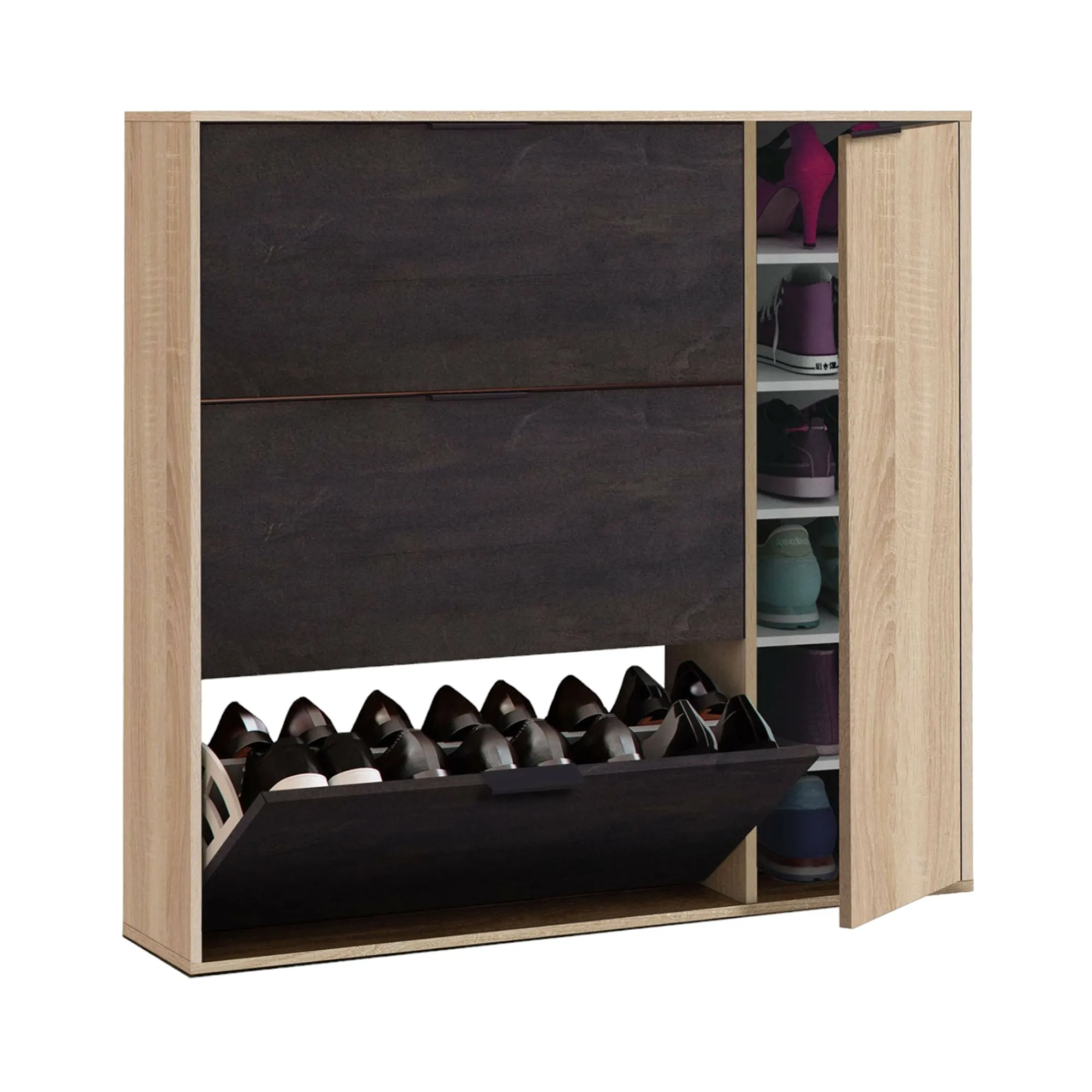 Scarpiera Ammour, 106x22h115 cm, Rovere e Nero<Dmora Best Sale