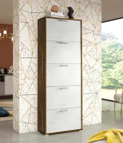 Scarpiera Anina, 67x28h183 cm, Bianco e Rovere<Dmora Clearance