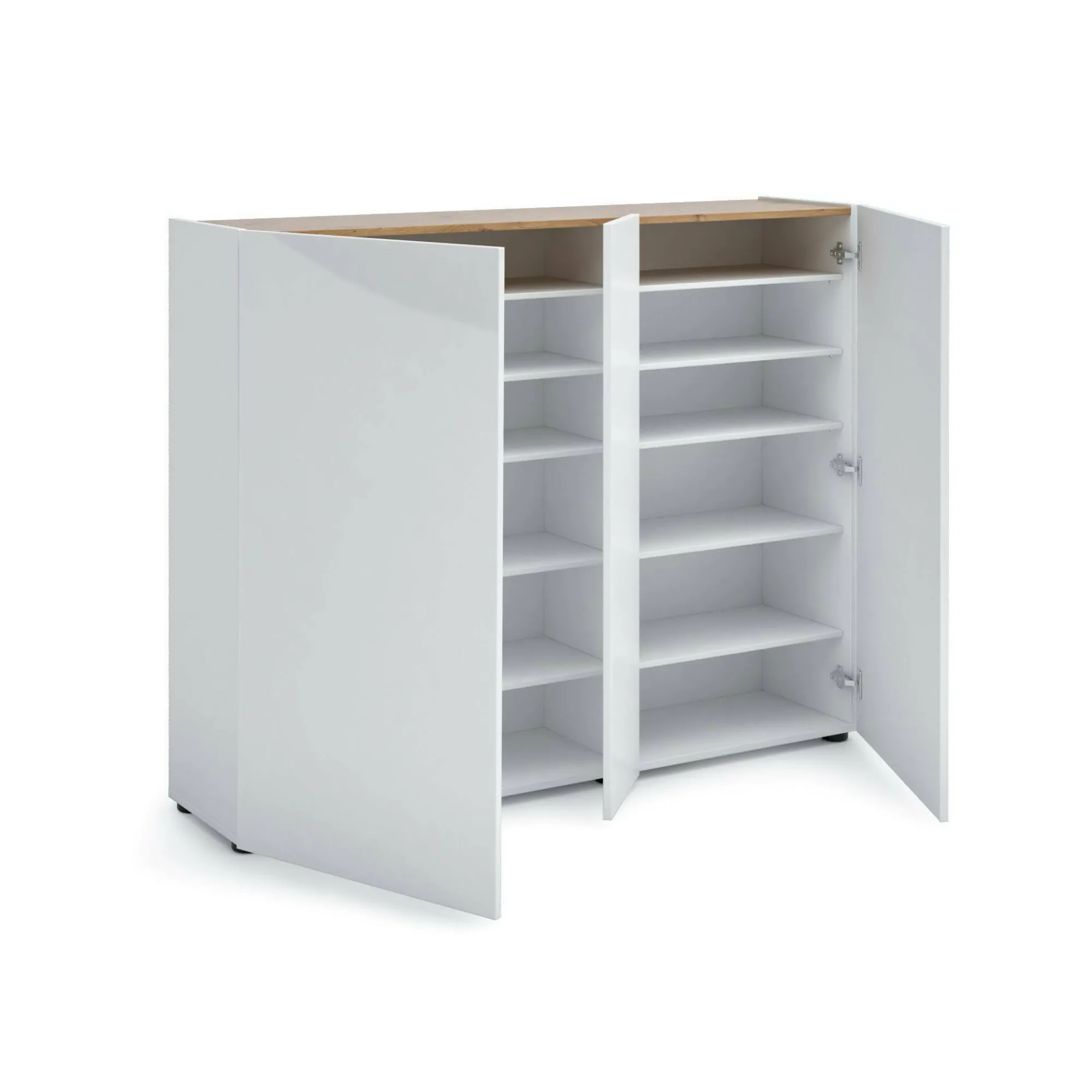 Scarpiera Anir, 145x35h115 cm, Bianco lucido e Rovere<Dmora Shop