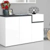 Scarpiera Anist, cm 120x40h80, Bianco lucido e Ardesia<Dmora Hot