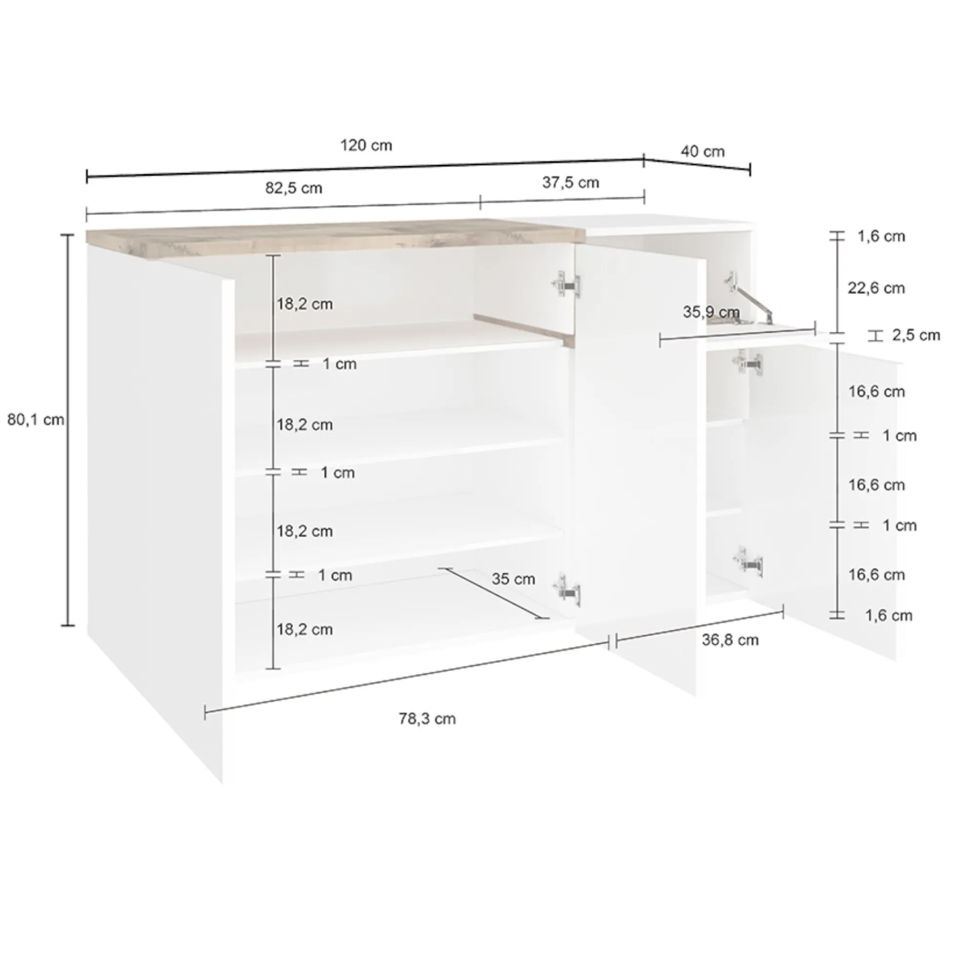 Scarpiera Anist, cm 120x40h80, Bianco lucido e Acero<Dmora Hot