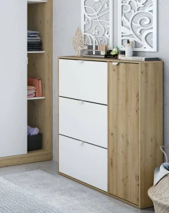 Scarpiera Anuk, 105x24h112 cm, Bianco e Rovere<Dmora Discount