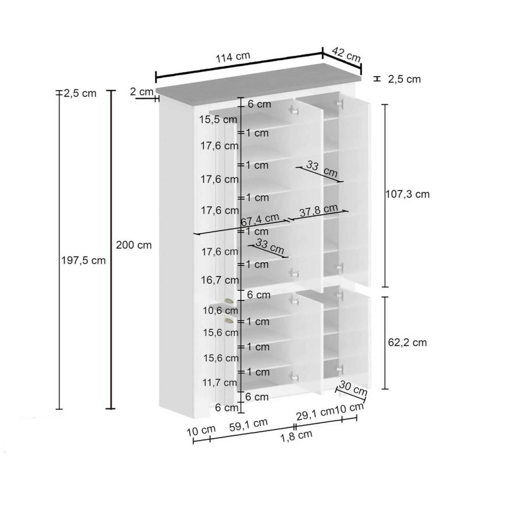 Scarpiera Apricena, 114x42h200 cm, Bianco e<Dmora Cheap