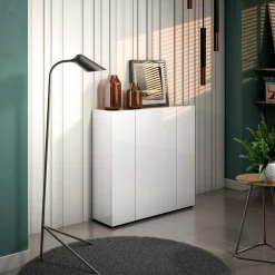Scarpiera Arrone, 116x35h115 cm, Bianco lucido e Rovere<Dmora Store