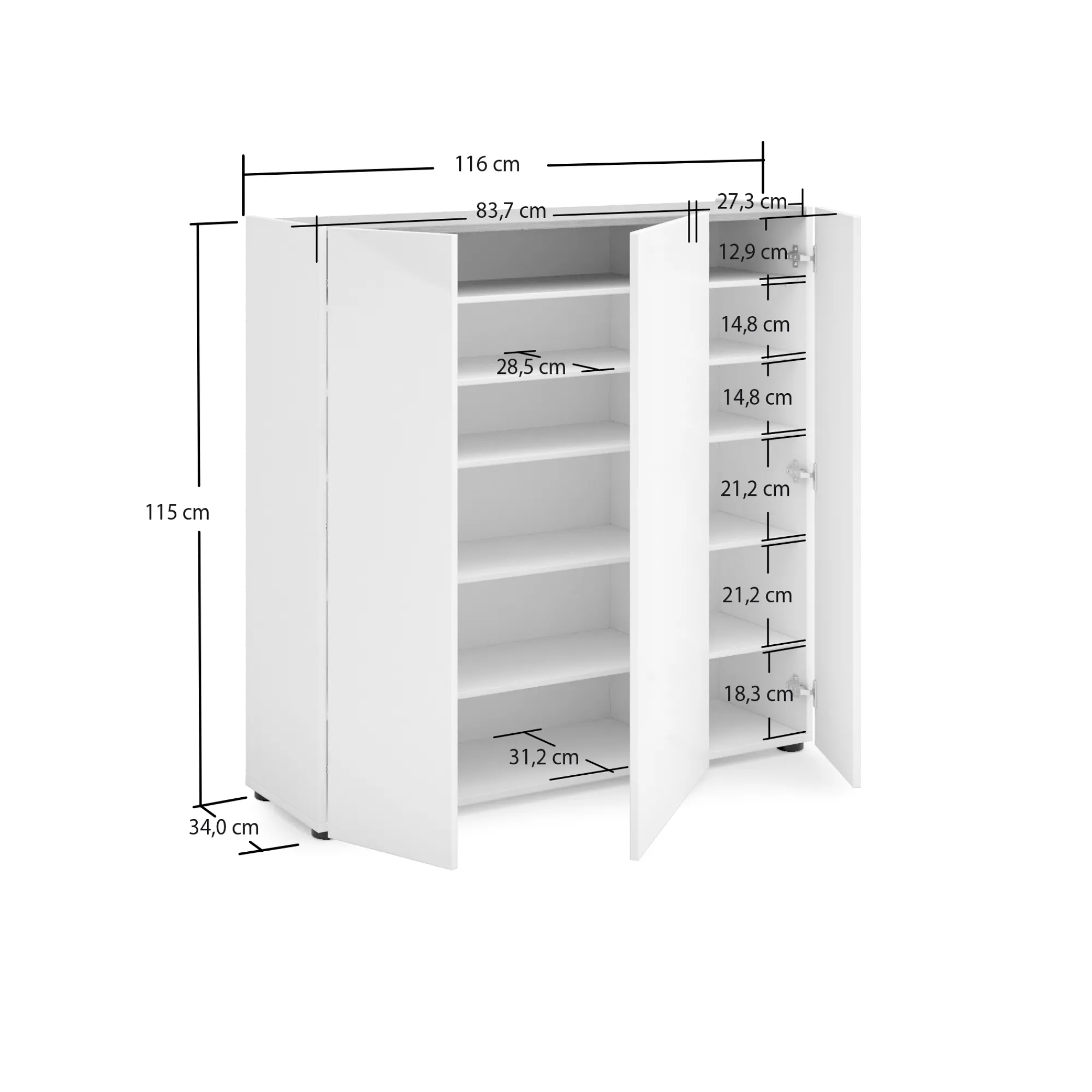 Scarpiera Arrone, 116x35h115 cm, Bianco lucido e Rovere<Dmora Store