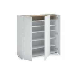 Scarpiera Arrone, 116x35h115 cm, Bianco lucido e Rovere<Dmora Store